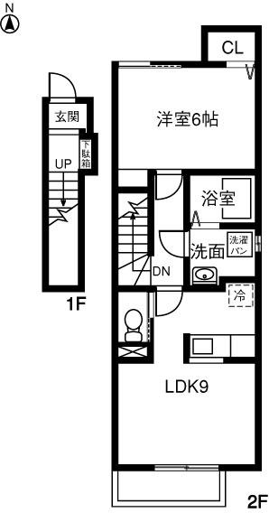 プラッサムコート大留(1LDK/2階)の間取り写真
