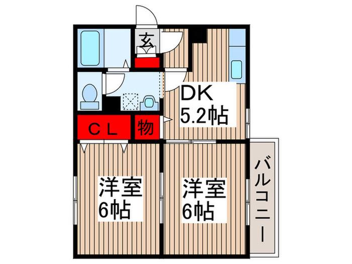 コンフォート宮原(2DK/2階)の間取り写真