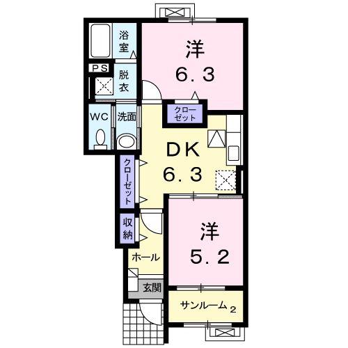 オアシスイースト(2DK/1階)の間取り写真
