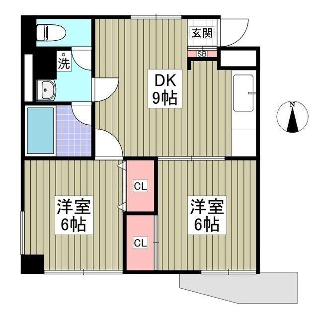 つつじヶ丘アームス(2DK/2階)の間取り写真