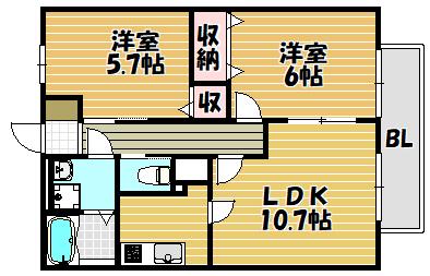 メゾン ド エトワール(2LDK/2階)の間取り写真
