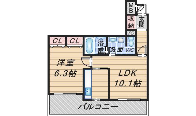 PHOENIX緑地公園(1LDK/1階)の間取り写真