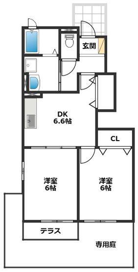 シェルエトワール(2DK/1階)の間取り写真