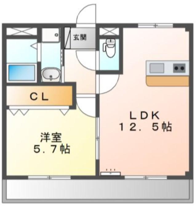 カームハウス(1LDK/1階)の間取り写真