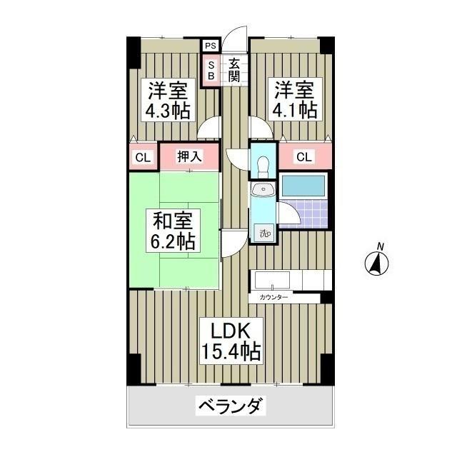 ヴィバーチェ武里(3LDK/5階)の間取り写真