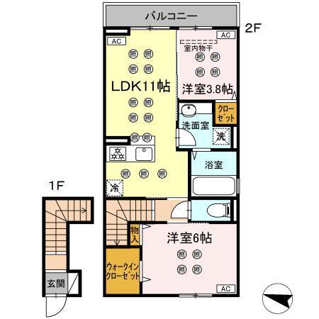 ラ・アルバ(2LDK/2階)の間取り写真