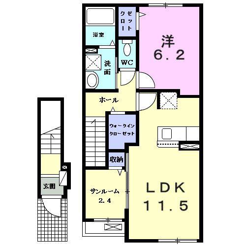 シャンポール新居(1LDK/2階)の間取り写真
