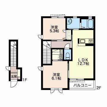 ヴィル ブランシェA棟(2LDK/2階)の間取り写真