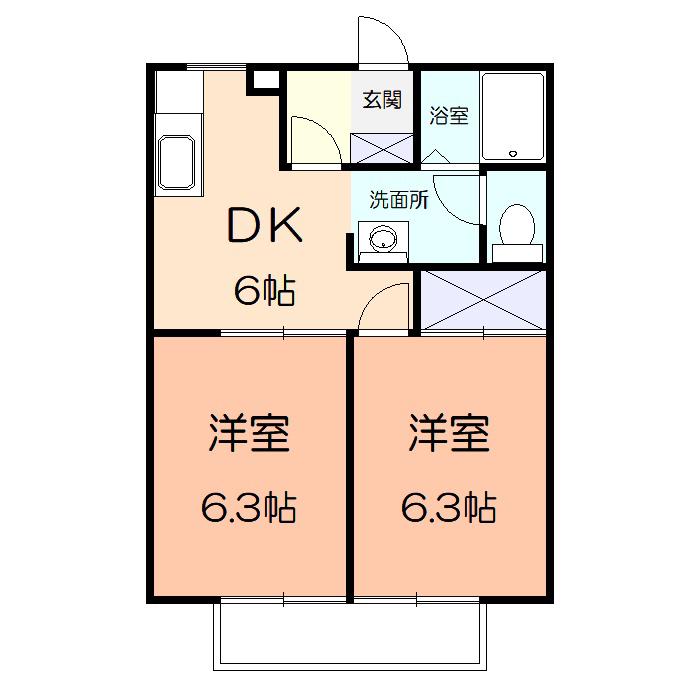 シドニーB(2DK/1階)の間取り写真