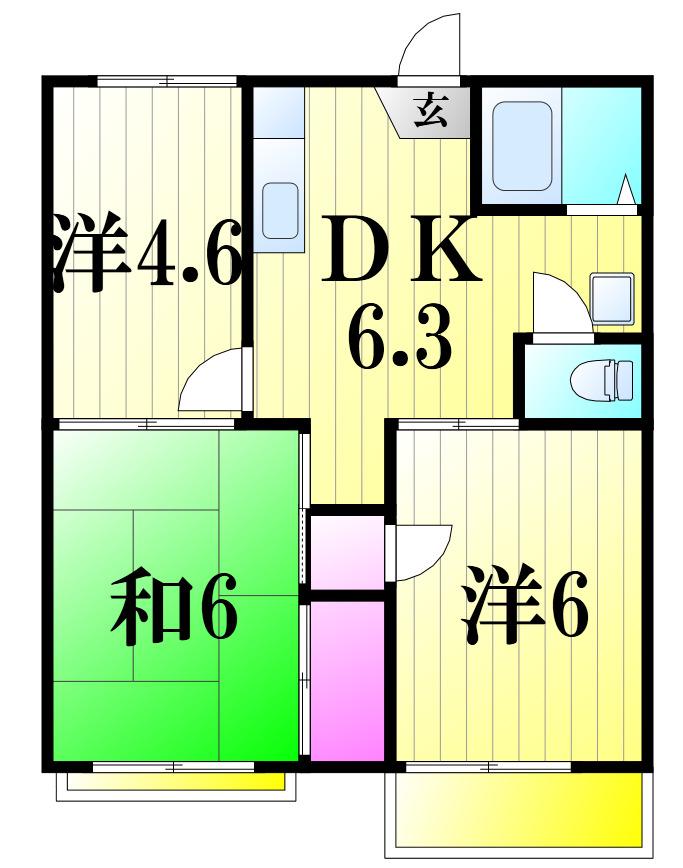 ヴィラ松ヶ丘C(3DK/2階)の間取り写真