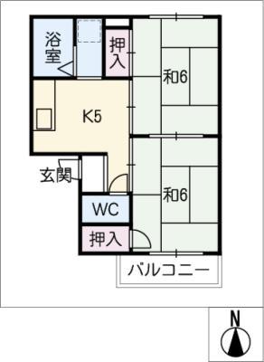 エステート日永 B棟(2K/1階)の間取り写真