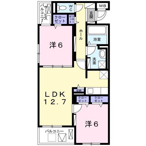 イースト 有 III(2LDK/2階)の間取り写真