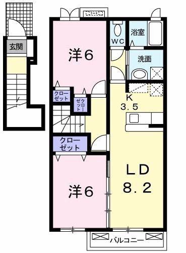 ギャラクシーI(2LDK/2階)の間取り写真