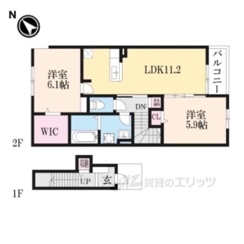 Yフォレスト八日市2(2LDK/2階)の間取り写真