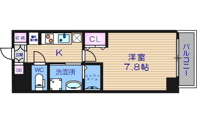 アスヴェル大阪城ウエストII(1K/12階)の間取り写真