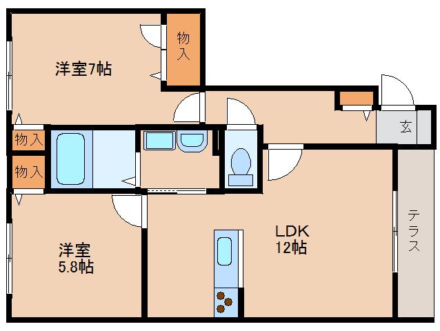 グランシャリオ瑠璃(2LDK/1階)の間取り写真