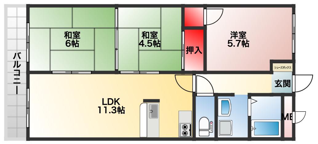 エレガントライフマンション(3LDK/2階)の間取り写真