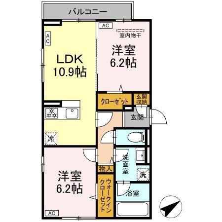 DーASPIRATION(2LDK/3階)の間取り写真