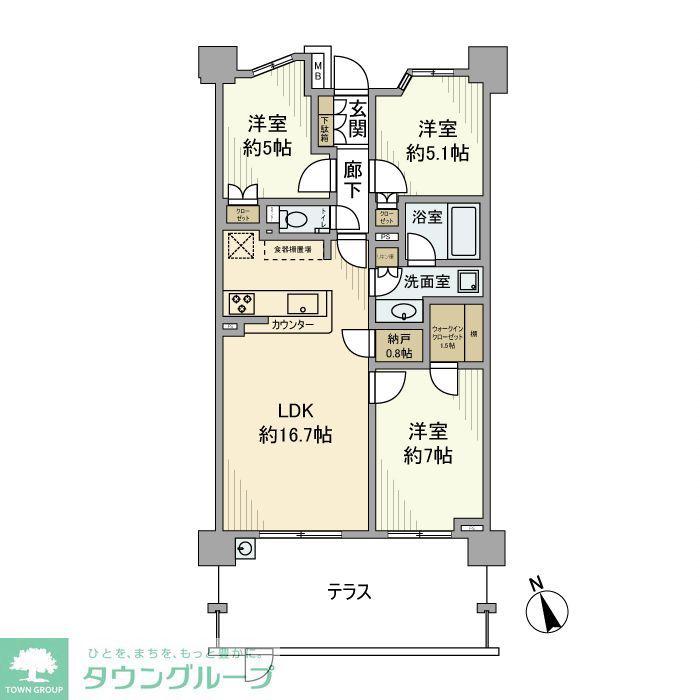 パークホームズ津田沼奏の杜(3LDK/1階)の間取り写真
