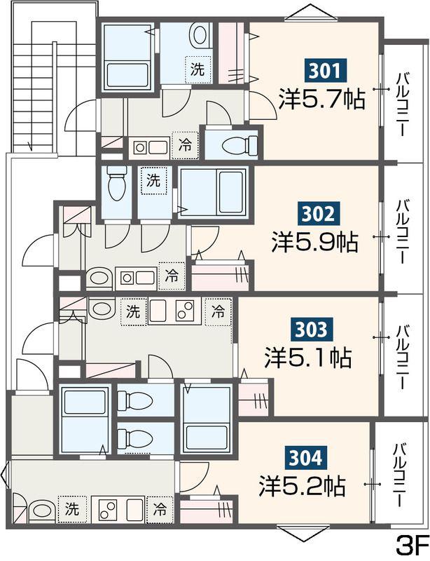 MELDIA秋山(1K/3階)の間取り写真