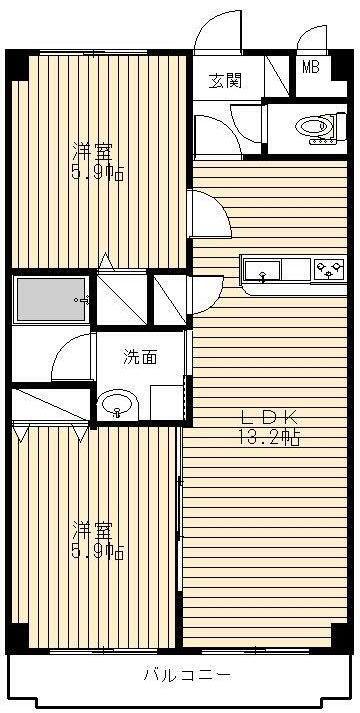サンブラン六丁の目(2LDK/6階)の間取り写真
