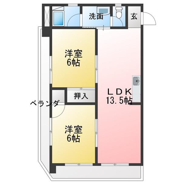 氏原ハイツ(2LDK/4階)の間取り写真