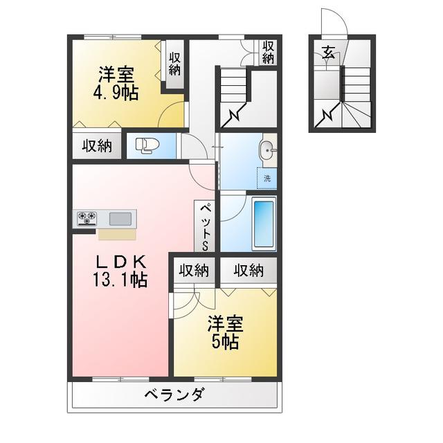GURANDER SOPHIA II(2LDK/2階)の間取り写真