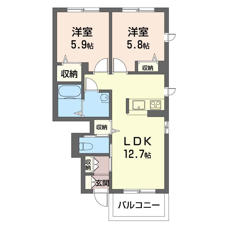ブリリアントL(2LDK/1階)の間取り写真