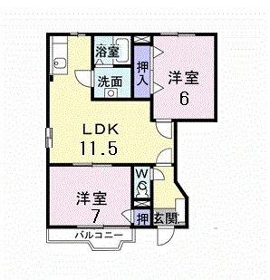 ハピネス・コバ(2LDK/1階)の間取り写真