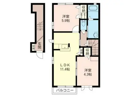 カーサミニーノ(2LDK/2階)の間取り写真