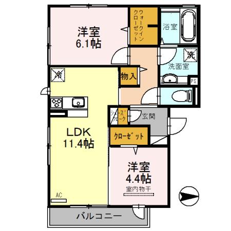 ボヌール(2LDK/3階)の間取り写真
