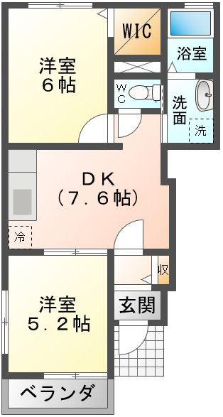 グラン・すずかぜの丘A(2DK/1階)の間取り写真