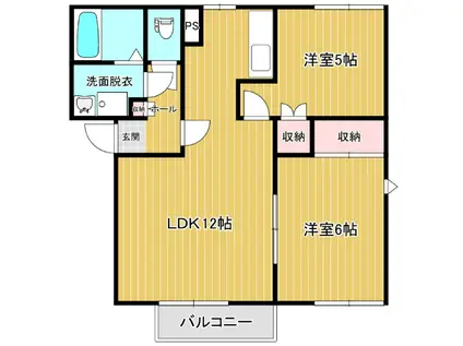 オーブ土村B(2LDK/1階)の間取り写真