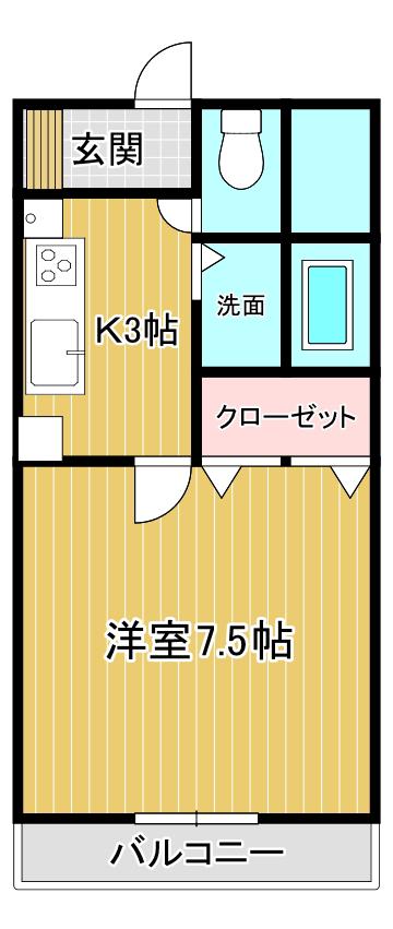 ヴィラ滝沢(1K/3階)の間取り写真