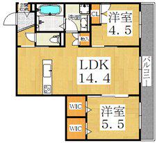 ヘーベルスパークII(2LDK/2階)の間取り写真