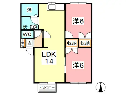 トランキル金光C棟(2LDK/2階)の間取り写真