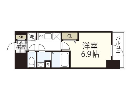 プレサンス広島中央(1K/13階)の間取り写真