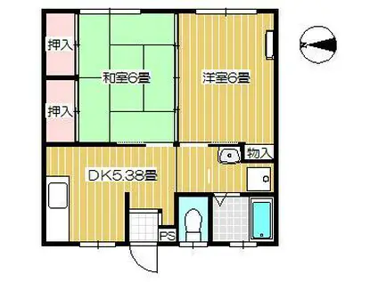 コーポムラサキノ(2K/2階)の間取り写真