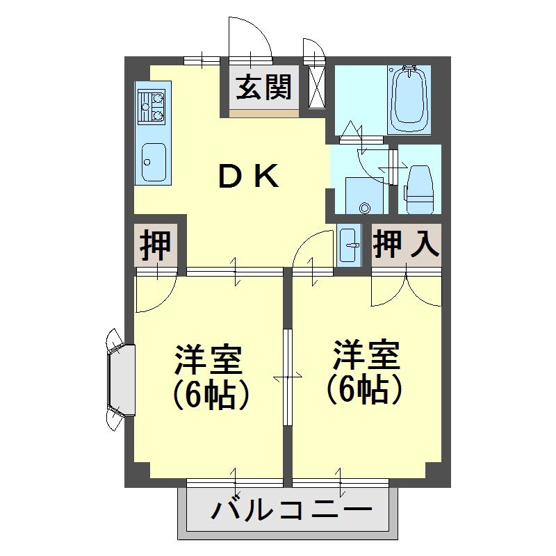 タウニーSA(2DK/2階)の間取り写真