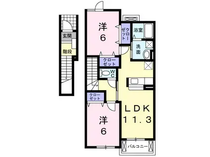 チェリーブロッサムA(2LDK/2階)の間取り写真