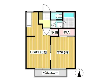 サンビレッジ上田原E(1LDK/2階)の間取り写真