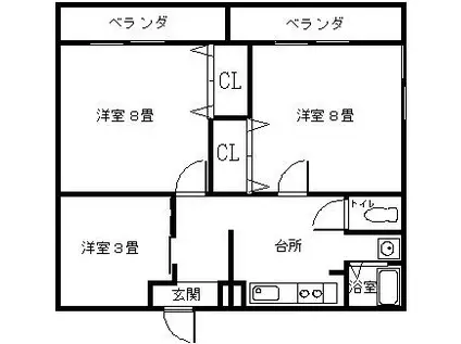 カームハウス(3K/1階)の間取り写真