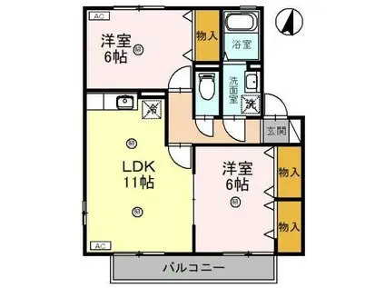 シンフォニータウンI A棟(2LDK/2階)の間取り写真