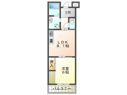 明泉寺シティコート(1DK/2階)の間取り写真