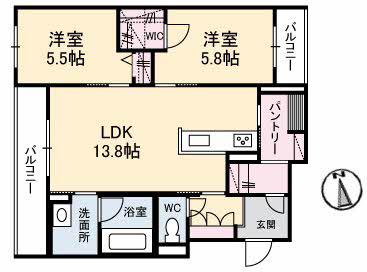 フローラ(2LDK/2階)の間取り写真