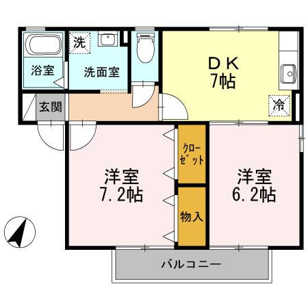 IホームTOWN 四番館(2DK/2階)の間取り写真