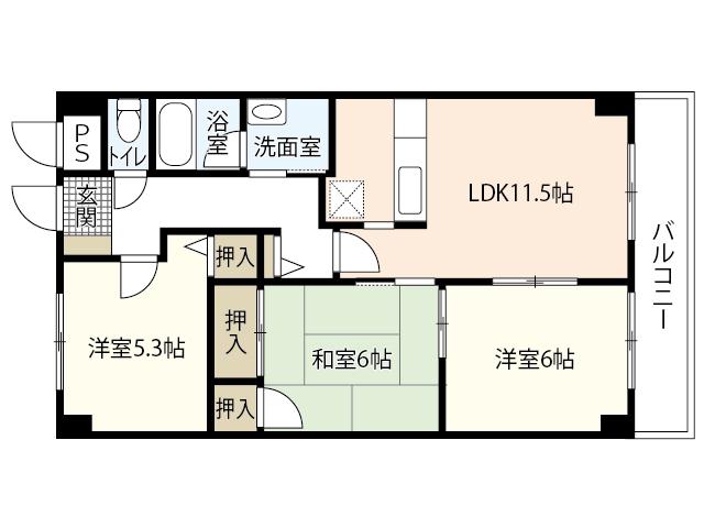 グランカーサ古江(3LDK/7階)の間取り写真