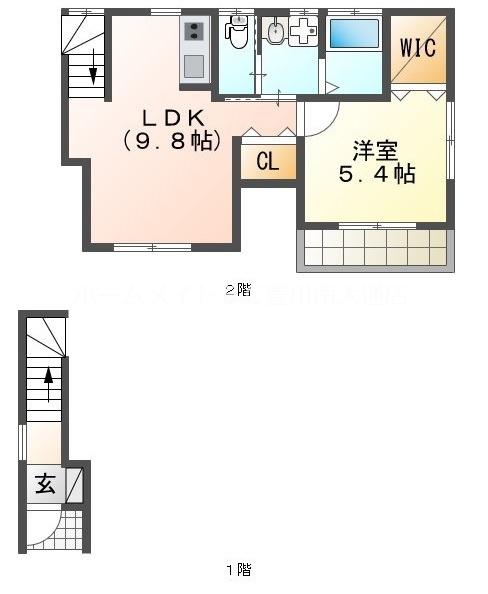 カーサ国府II(1LDK/2階)の間取り写真