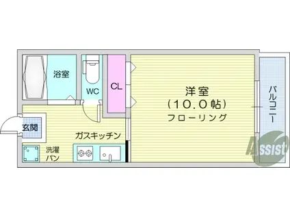 ルミナス旭ヶ丘(1DK/1階)の間取り写真