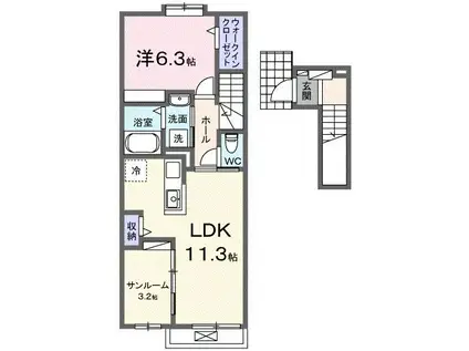 ミュゲ ブリエ(1LDK/2階)の間取り写真
